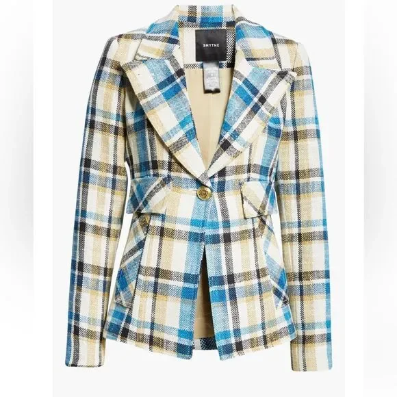 NEW Smythe Cut-Away Blazer Summer Plaid Linen Cotton Size 6 - Picture 12 of 12